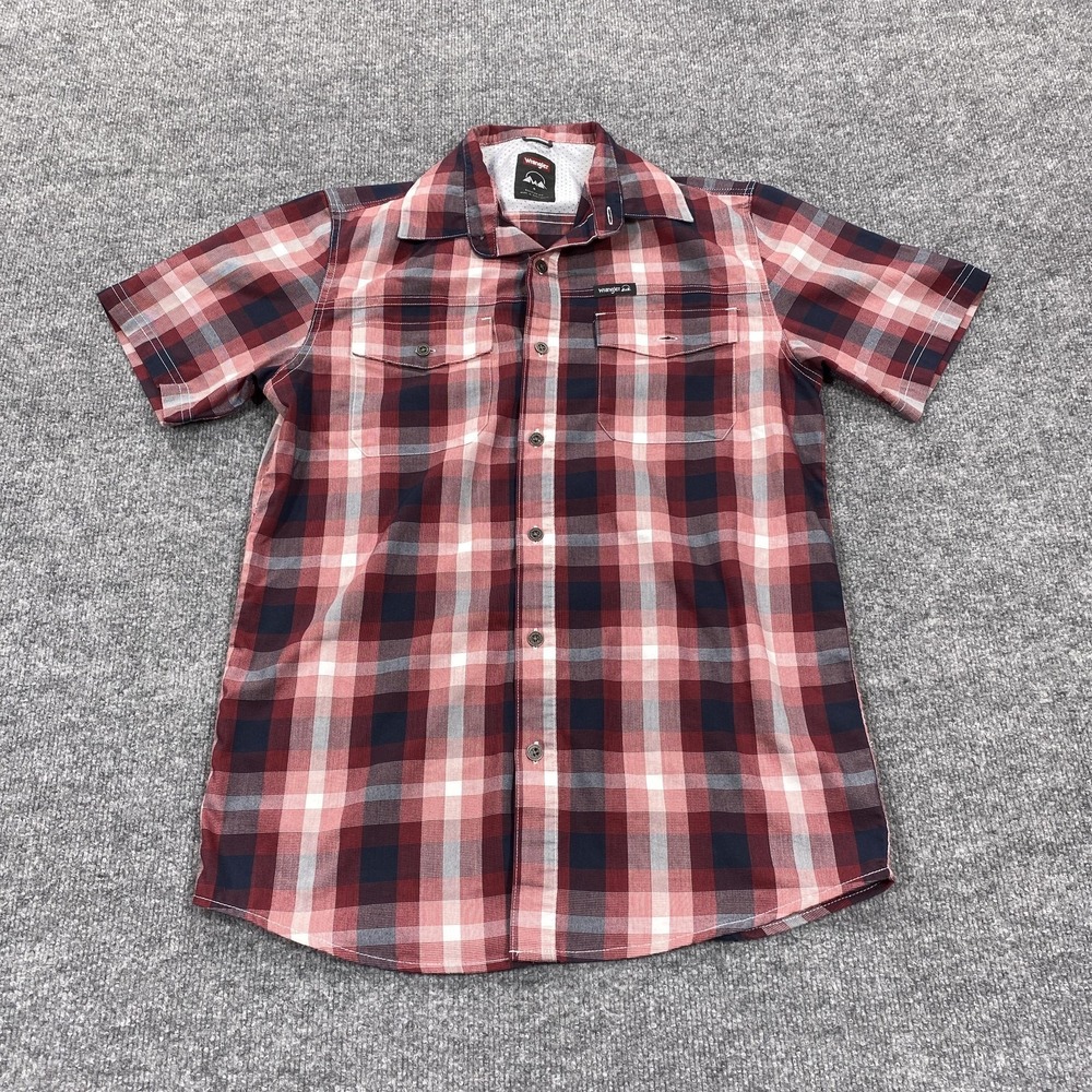 Wrangler Shirt Mens Small Red Plaid Short Sleeve Button Up Stretch Casual Wear